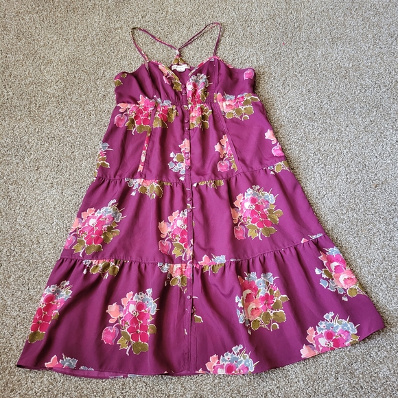 American Eagle A-Line Spaghetti Strap Dress Womens 12 Purple Floral Print Casual - Picture 1 of 16